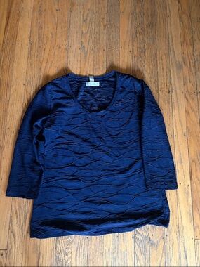 Dress Barn Navy Scoop Neck Long Sleeve Top with Subtle Metallic Thread